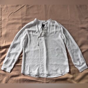 Adrienne Vittadini White Lace-Up Blouse